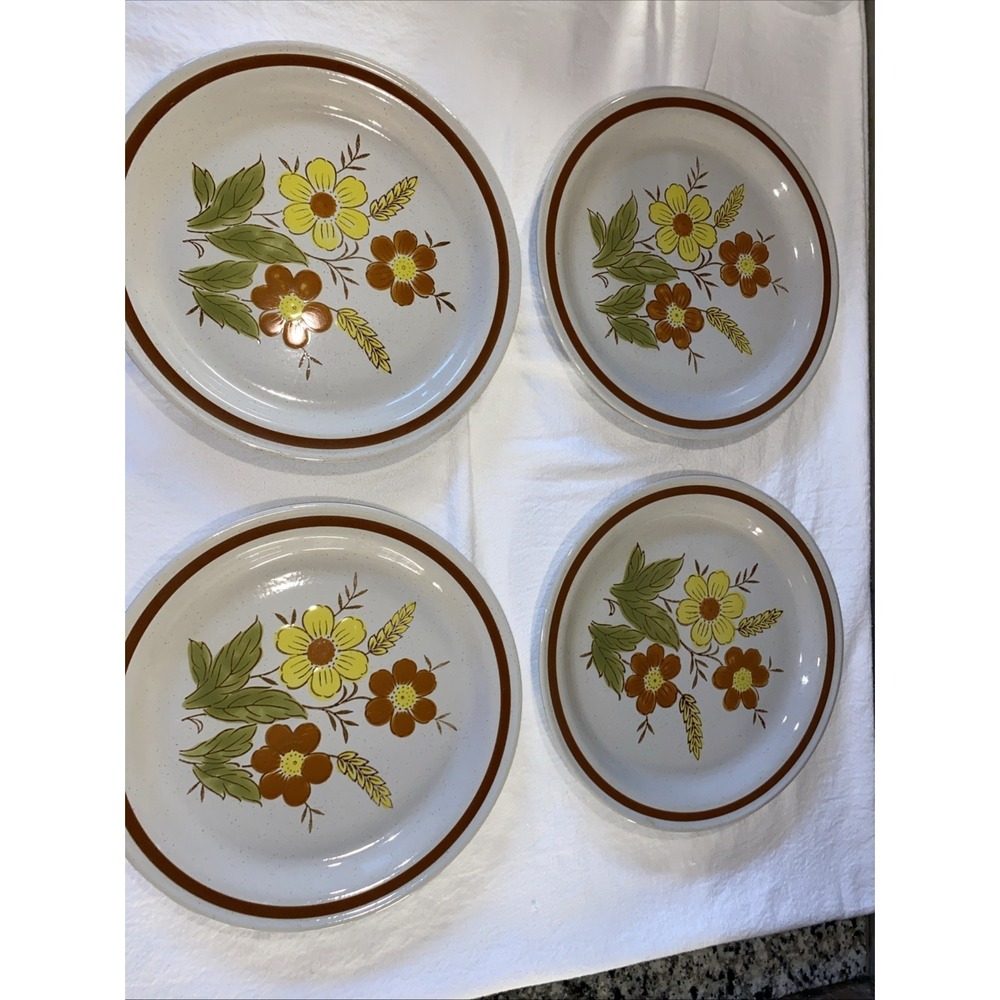 4 Vintage Autumn Collection Wheat Flower Stoneware Dinner Plate Japan Plates